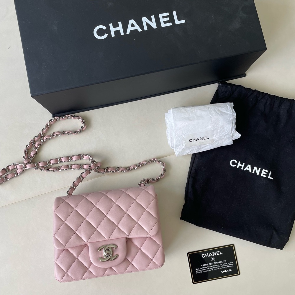 Chanel classic flap Mini square light pink Quilted Bag with Chain Strap